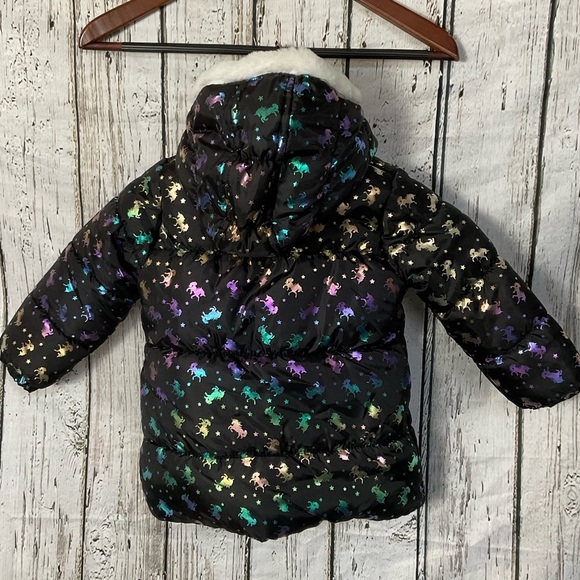 Real Love Iridescent Unicorn Fleece Lined Hooded Puffer Jacket Girls 24mo Coat - Picture 6 of 7